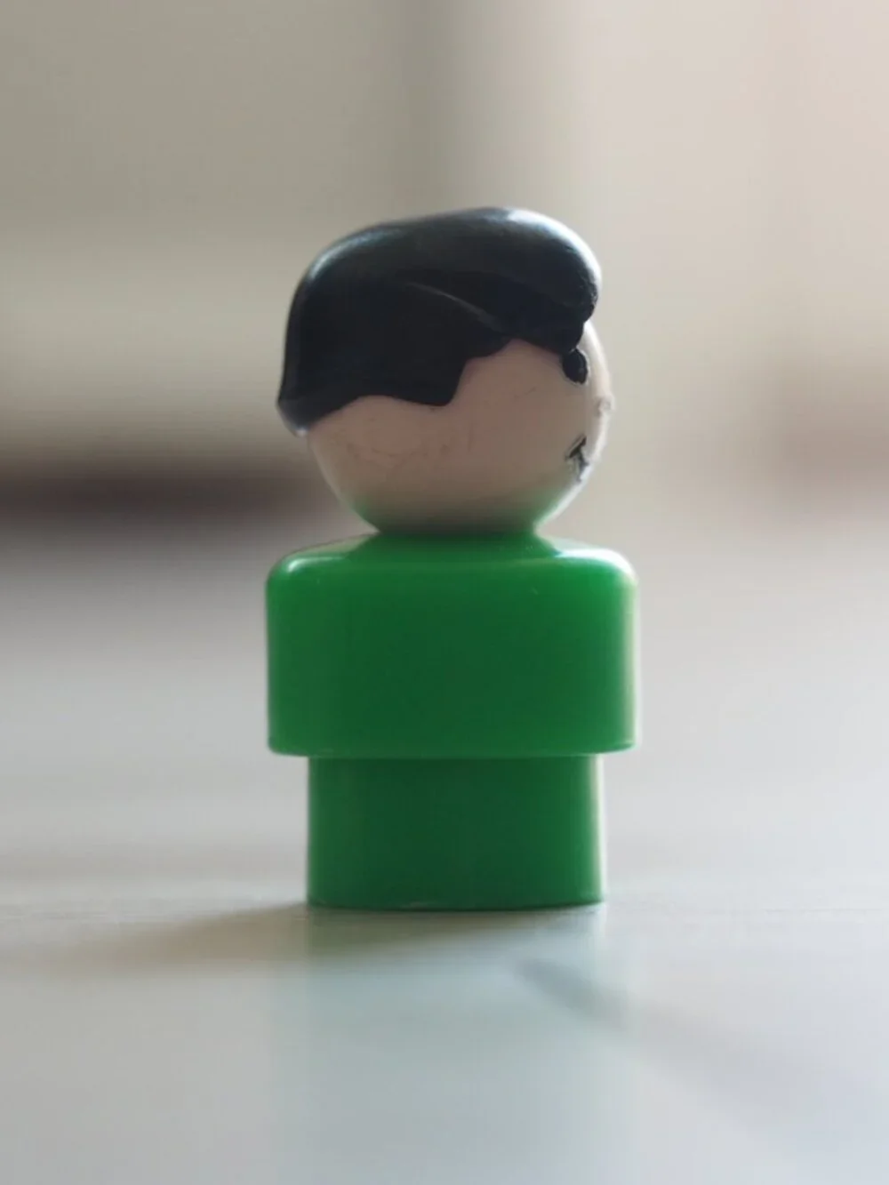 Vintage Fisher Price Little People Boy Green Body Black Hair Figure Toy 2 In